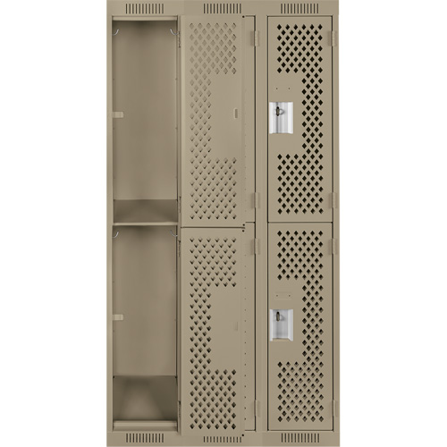 Casiers Clean Line, 2 niveaux, Bloc de 3, 36" x 12" x 72", Acier, Beige, Rivet (assembl&eacute;), Perfor&eacute; Oxford Builders Supplies Inc