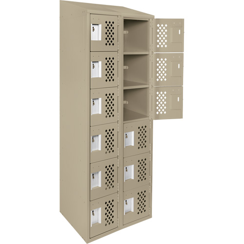 Assembled Lockerettes Clean Line Perforated Economy Lockers, 6 -tier, Bank of 2, 18" x 72" x 12", Steel Oxford Builders Supplies Inc