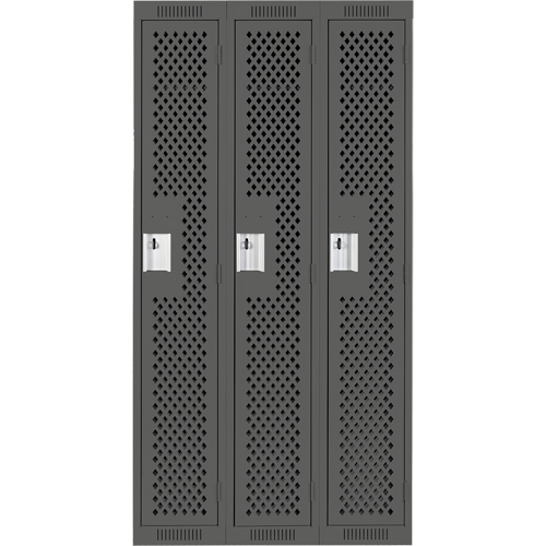 Clean Line Lockers, Bank of 3, 36" x 15" x 72", Steel, Charcoal, Rivet (Assembled), Perforated Oxford Builders Supplies Inc