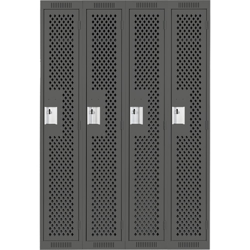 Clean Line Lockers, Bank of 4, 48" x 15" x 72", Steel, Charcoal, Rivet (Assembled), Perforated Oxford Builders Supplies Inc