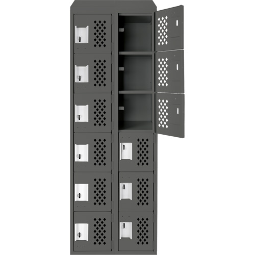 Assembled Lockerettes Clean Line Perforated Economy Lockers, 6 -tier, Bank of 2, 18" x 72" x 12", Steel Oxford Builders Supplies Inc