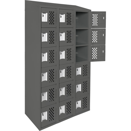 Assembled Lockerettes Clean Line Perforated Economy Lockers, 6 -tier, Bank of 3, 18" x 72" x 12", Steel Oxford Builders Supplies Inc