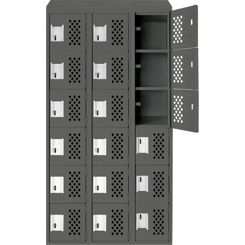 Assembled Lockerettes Clean Line Perforated Economy Lockers, 6 -tier, Bank of 3, 18" x 72" x 12", Steel Oxford Builders Supplies Inc
