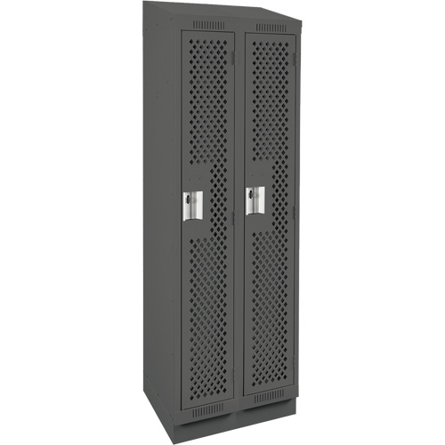 Clean Line Lockers, Bank of 2, 24" x 18" x 82", Steel, Charcoal, Rivet (Assembled), Perforated Oxford Builders Supplies Inc