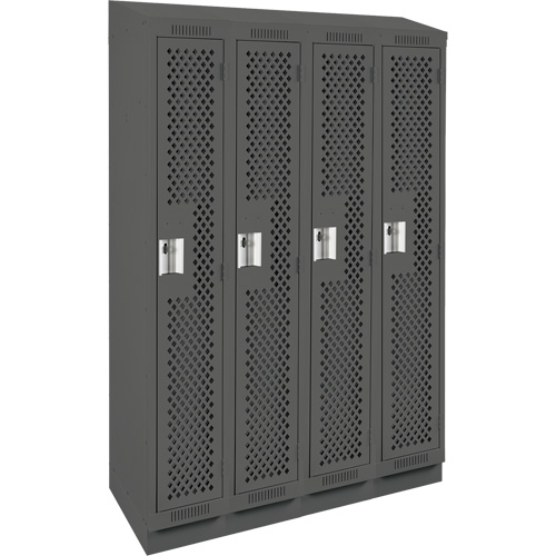 Clean Line Lockers, Bank of 4, 48" x 18" x 82", Steel, Charcoal, Rivet (Assembled), Perforated Oxford Builders Supplies Inc