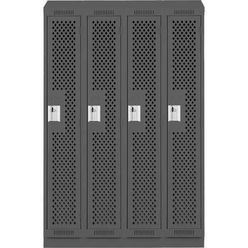 Clean Line Lockers, Bank of 4, 48" x 18" x 82", Steel, Charcoal, Rivet (Assembled), Perforated Oxford Builders Supplies Inc