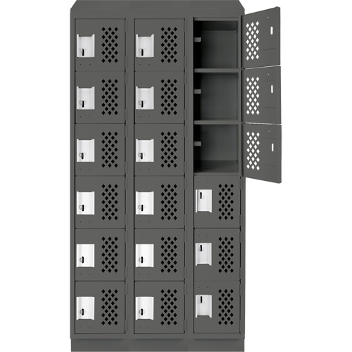 Assembled Lockerettes Clean Line Perforated Economy Lockers, 6 -tier, Bank of 3, 18" x 72" x 12", Steel Oxford Builders Supplies Inc