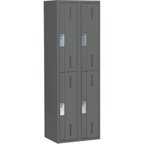 Concorde Heavy-Duty Lockers, 2 -tier, Bank of 2, 24" x 18" x 72", Steel, Charcoal, Welded (Assembled) Oxford Builders Supplies Inc