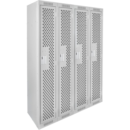 Clean Line Lockers, Bank of 4, 48" x 15" x 72", Steel, Grey, Rivet (Assembled), Perforated Oxford Builders Supplies Inc