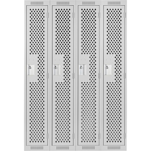 Clean Line Lockers, Bank of 4, 48" x 15" x 72", Steel, Grey, Rivet (Assembled), Perforated Oxford Builders Supplies Inc