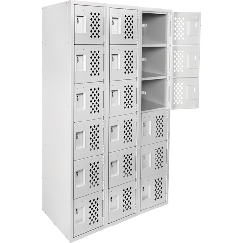 Clean-Line Perforated Lockerette, 6 -tier, Bank of 3, 15" x 72" x 12", Steel Oxford Builders Supplies Inc