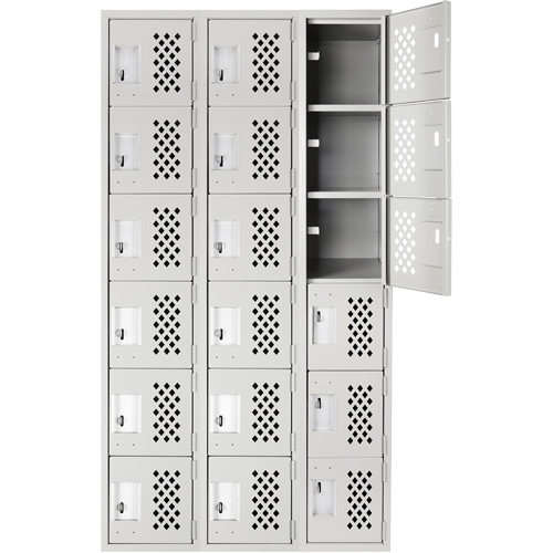 Clean-Line Perforated Lockerette, 6 -tier, Bank of 3, 15" x 72" x 12", Steel Oxford Builders Supplies Inc