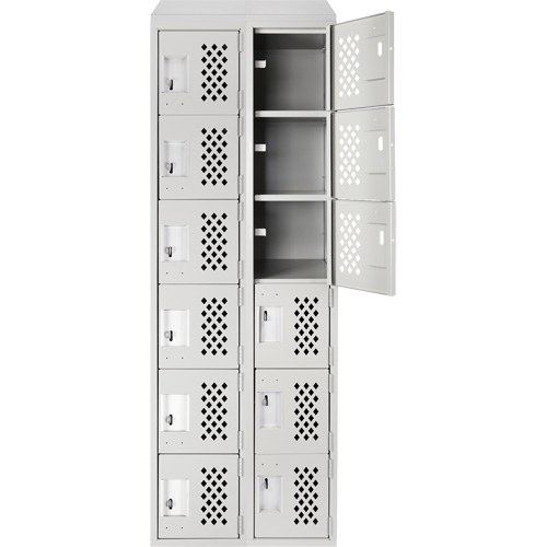 Assembled Lockerettes Clean Line Perforated Economy Lockers, 6 -tier, Bank of 2, 18" x 72" x 12", Steel Oxford Builders Supplies Inc