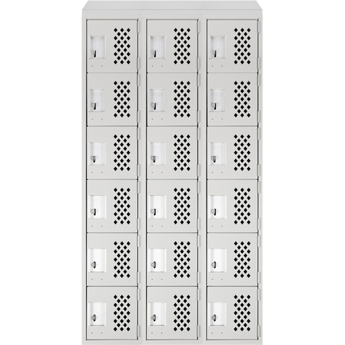 Assembled Lockerettes Clean Line Perforated Economy Lockers, 6 -tier, Bank of 3, 18" x 72" x 12", Steel Oxford Builders Supplies Inc