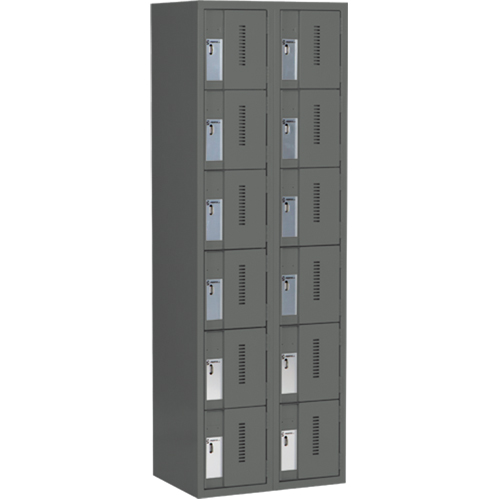 Concorde Heavy-Duty Lockers, 6 -tier, Bank of 2, 24" x 18" x 72", Steel, Charcoal, Welded (Assembled) Oxford Builders Supplies Inc
