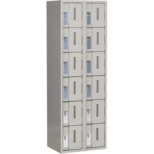 Concorde Heavy-Duty Lockers, 6 -tier, Bank of 2, 24" x 18" x 72", Steel, Grey, Welded (Assembled) Oxford Builders Supplies Inc