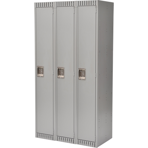 Lockers, Bank of 3, 36" x 18" x 72", Steel, Grey, Rivet (Assembled) Oxford Builders Supplies Inc