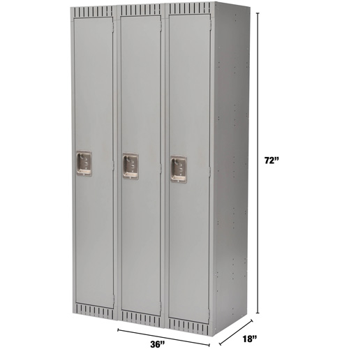 Lockers, Bank of 3, 36" x 18" x 72", Steel, Grey, Rivet (Assembled) Oxford Builders Supplies Inc