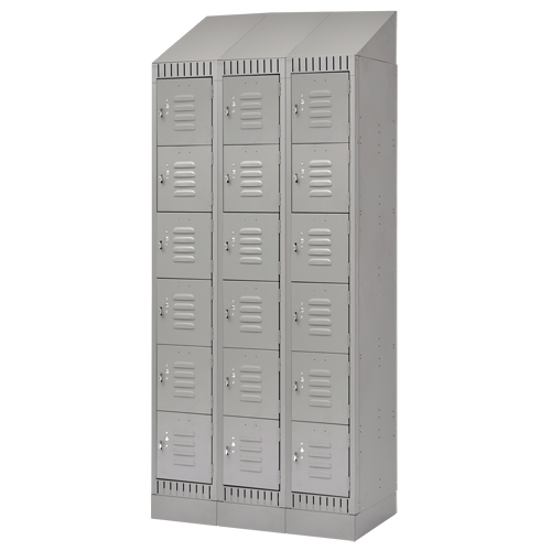 Lockers, 6 -tier, Bank of 3, 36" x 18" x 86", Steel, Grey, Knocked Down Oxford Builders Supplies Inc