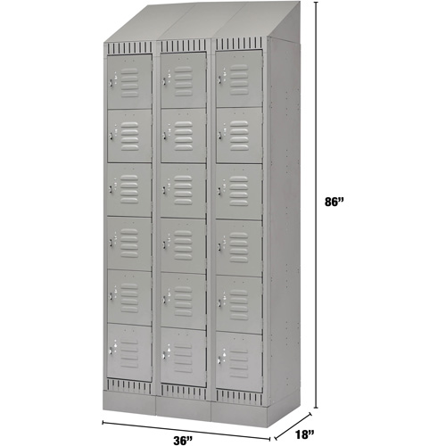 Lockers, 6 -tier, Bank of 3, 36" x 18" x 86", Steel, Grey, Knocked Down Oxford Builders Supplies Inc