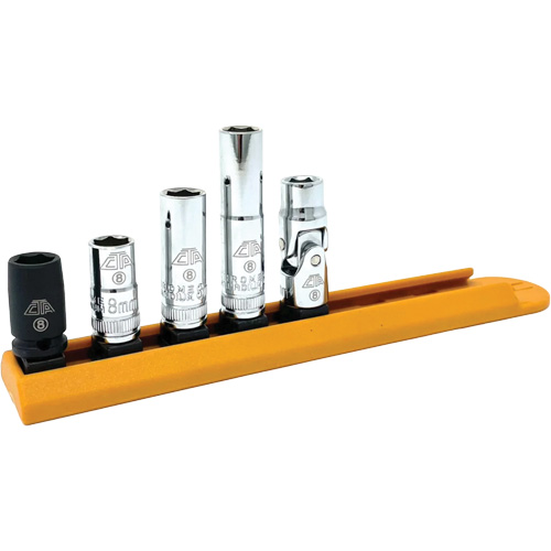 Jeu de douilles chrom&eacute;es avec rail, 5 Morceaux, Prise de 1/4" Oxford Builders Supplies Inc