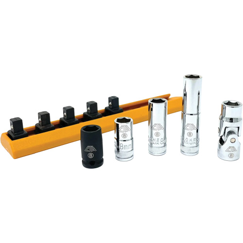 Jeu de douilles chrom&eacute;es avec rail, 5 Morceaux, Prise de 1/4" Oxford Builders Supplies Inc