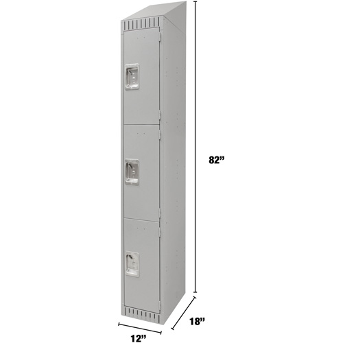 Lockers, 3 -tier, 12" x 18" x 82", Steel, Grey, Knocked Down Oxford Builders Supplies Inc