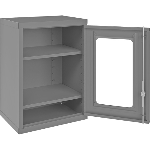 Armoire de rangement murale avec portes transparentes, 26-15/16" h x 18-1/8" la x 13-11/16" p, 2 tablettes, Acier, Gris Oxford Builders Supplies Inc