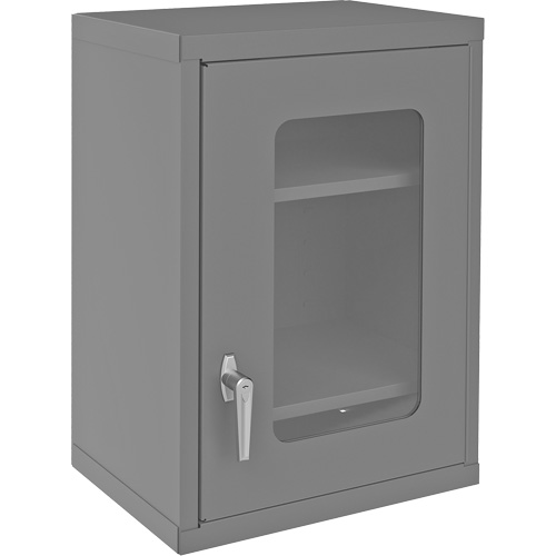 Armoire de rangement murale avec portes transparentes, 26-15/16" h x 18-1/8" la x 13-11/16" p, 2 tablettes, Acier, Gris Oxford Builders Supplies Inc