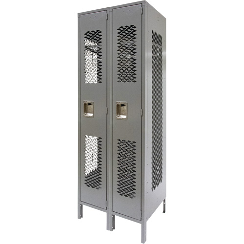 Vented Lockers, Bank of 2, 24" x 18" x 78", Steel, Grey, Knocked Down, Perforated Oxford Builders Supplies Inc