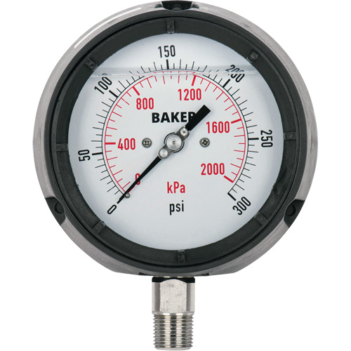 Pressure Gauge, 4-1/2" , 30"-0-15 psi, Bottom Mount, Liquid Filled Analogue Oxford Builders Supplies Inc