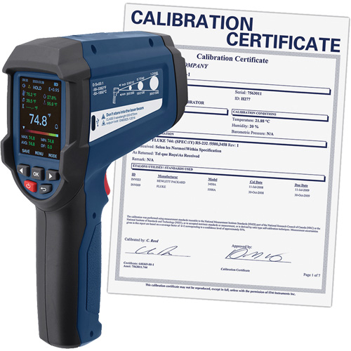 Thermom&egrave;tre infrarouge professionnel avec thermocouple de type K int&eacute;gr&eacute; et certificat d'&eacute;talonnage, -58 - 3362°F (-50 - 1850°C), 55:1, &eacute;missivit&eacute; Ajustable Oxford Builders Supplies Inc
