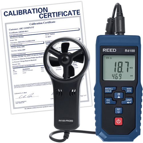Thermo-an&eacute;mom&egrave;tre &agrave; aube R4100 avec volume d'air et certificat d'&eacute;talonnage, Enregistrement des donn&eacute;es, Gamme de v&eacute;locit&eacute; d'air de 0,4 - 30 m/sec Oxford Builders Supplies Inc