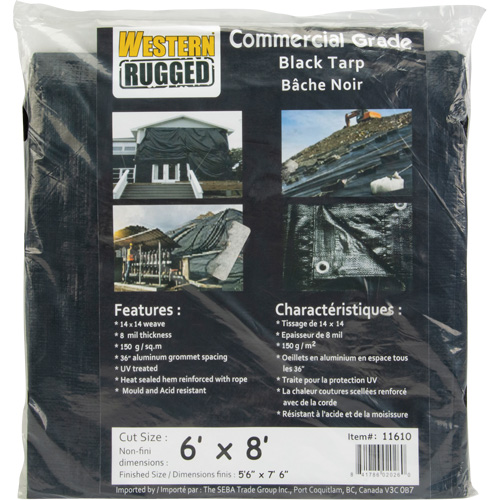 B&acirc;che, Usage industriel l&eacute;ger, Noir, 6' x 8' x 8 mils Oxford Builders Supplies Inc