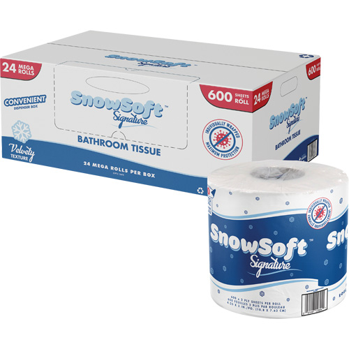 Papier hygi&eacute;nique de premi&egrave;re qualit&eacute; Snow Soft, 2 Pli, 600 Feuilles/Rouleu, Longueur 145', Blanc Oxford Builders Supplies Inc