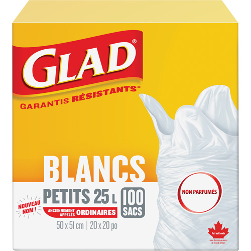 Petits sacs &agrave; ordures 25 L sans parfum, R&eacute;gulier, 20" la x 20" lo, Blanc Oxford Builders Supplies Inc