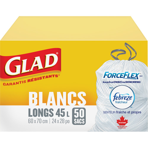 Tall 45L Febreze Garbage Bags, Regular, 24" W x 28" L, White Oxford Builders Supplies Inc
