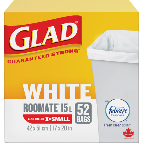X-Small 15L Roommate Febreze Garbage Bags, Regular, 17" W x 20" L, White Oxford Builders Supplies Inc