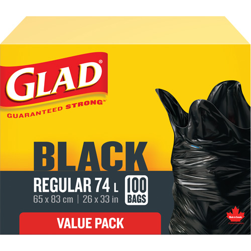 74L Garbage Bags, Regular, 26" W x 33" L, Black Oxford Builders Supplies Inc