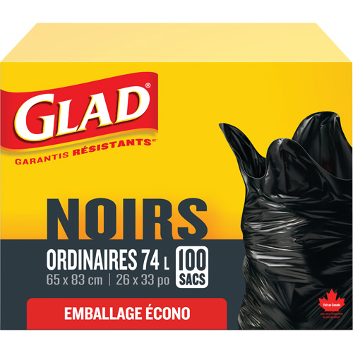 74L Garbage Bags, Regular, 26" W x 33" L, Black Oxford Builders Supplies Inc