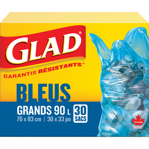 Sacs de recyclage 45 L, R&eacute;gulier, 30" la x 33" lo, Bleu Oxford Builders Supplies Inc