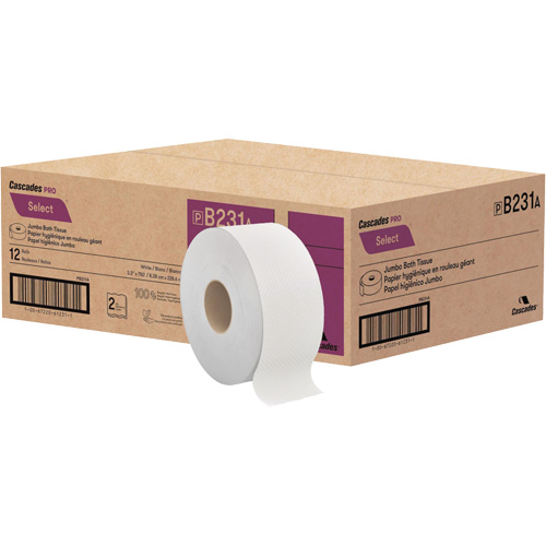 Papier toilette Pro Select, Rouleau G&eacute;ant, 2 Pli, Longueur 750', Blanc Oxford Builders Supplies Inc