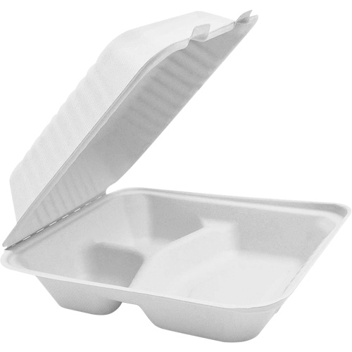 Contenants &agrave; charni&egrave;re pour nourriture compostable avec compartiments, Bagasse, Carr&eacute;e Oxford Builders Supplies Inc