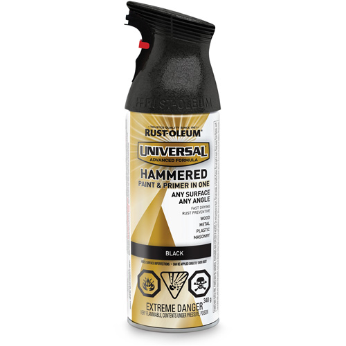 Universal&reg; Paint & Primer In One Spray Paint, Black, Hammered, Aerosol Can Oxford Builders Supplies Inc