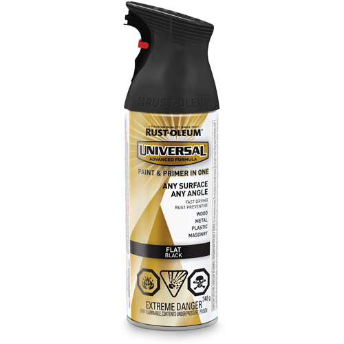 Universal&reg; Enamel Paint & Primer In One, Black, Very Flat, Aerosol Can Oxford Builders Supplies Inc