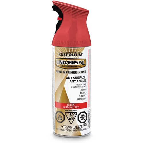 Peinture-&eacute;mail et couche de fond Universal, Rouge cardinal, Brillant, Canette a&eacute;rosol Oxford Builders Supplies Inc