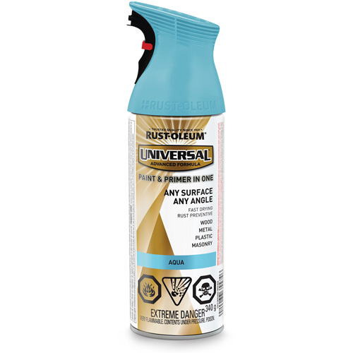 Peinture-&eacute;mail et couche de fond Universal, Bleu aqua, Satin, Canette a&eacute;rosol Oxford Builders Supplies Inc