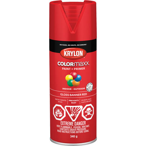 COLORmaxx Paint + Primer, Banner Red, Gloss, 12 oz., Aerosol Can Oxford Builders Supplies Inc