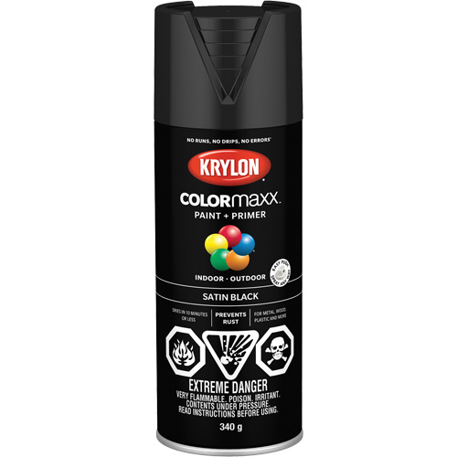 COLORmaxx Paint + Primer, Black, Semi-Flat, 12 oz., Aerosol Can Oxford Builders Supplies Inc