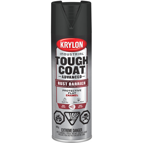 Peinture Tough Coat avec technologie Rust Barrier, Noir, Plat, 425 g, Canette a&eacute;rosol Oxford Builders Supplies Inc